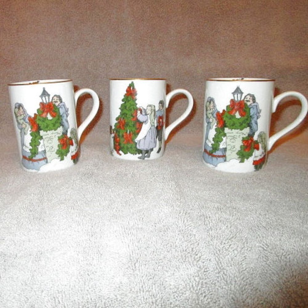 Vtg Fitz And Floyd Deck The Halls Coffee Tea Mugs Set Of 3 Lot Christmas Japan